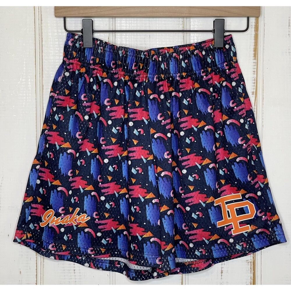 Inaka Power Shorts Mens Small Blue Pink Retro Print 5" Lightweight Stretch Mesh